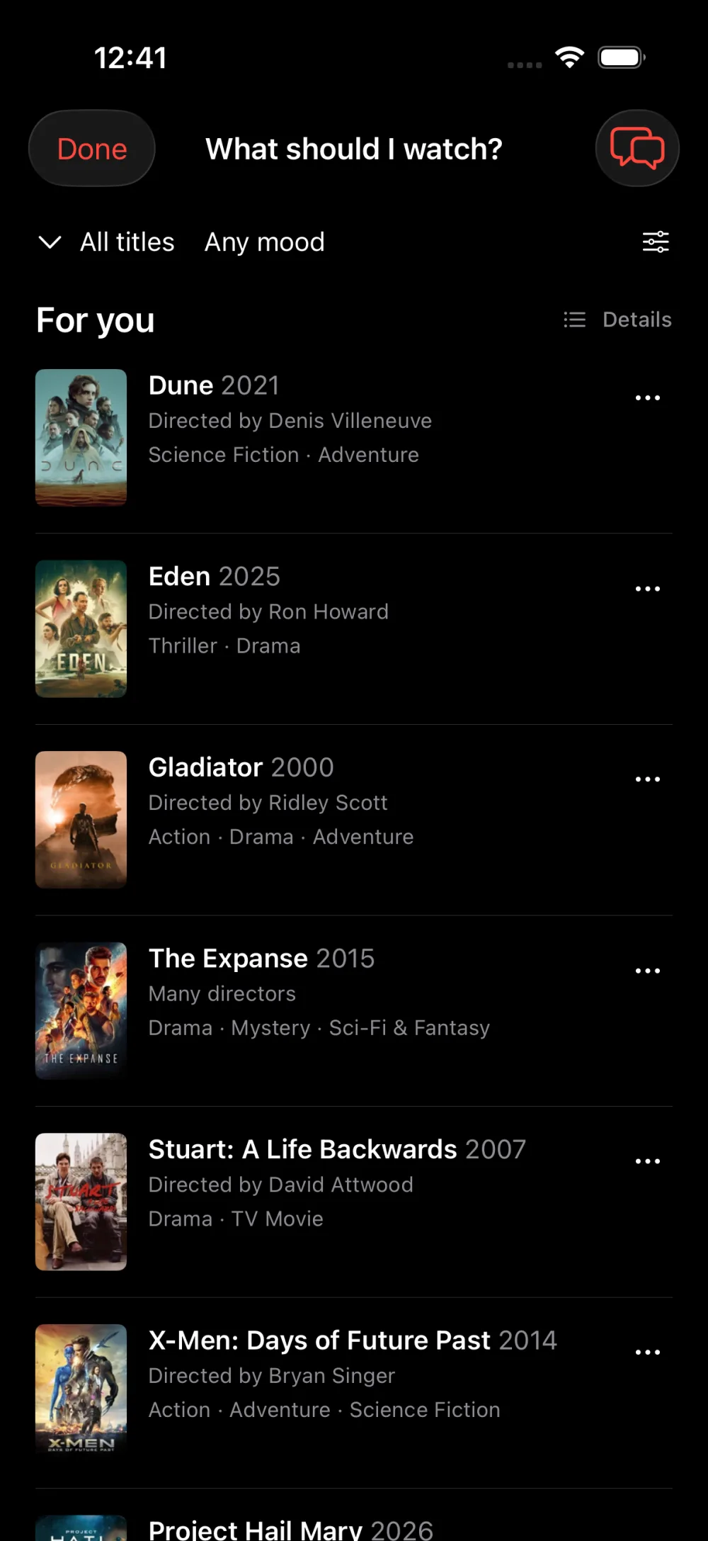 Scene 'What should I watch?' recommendations