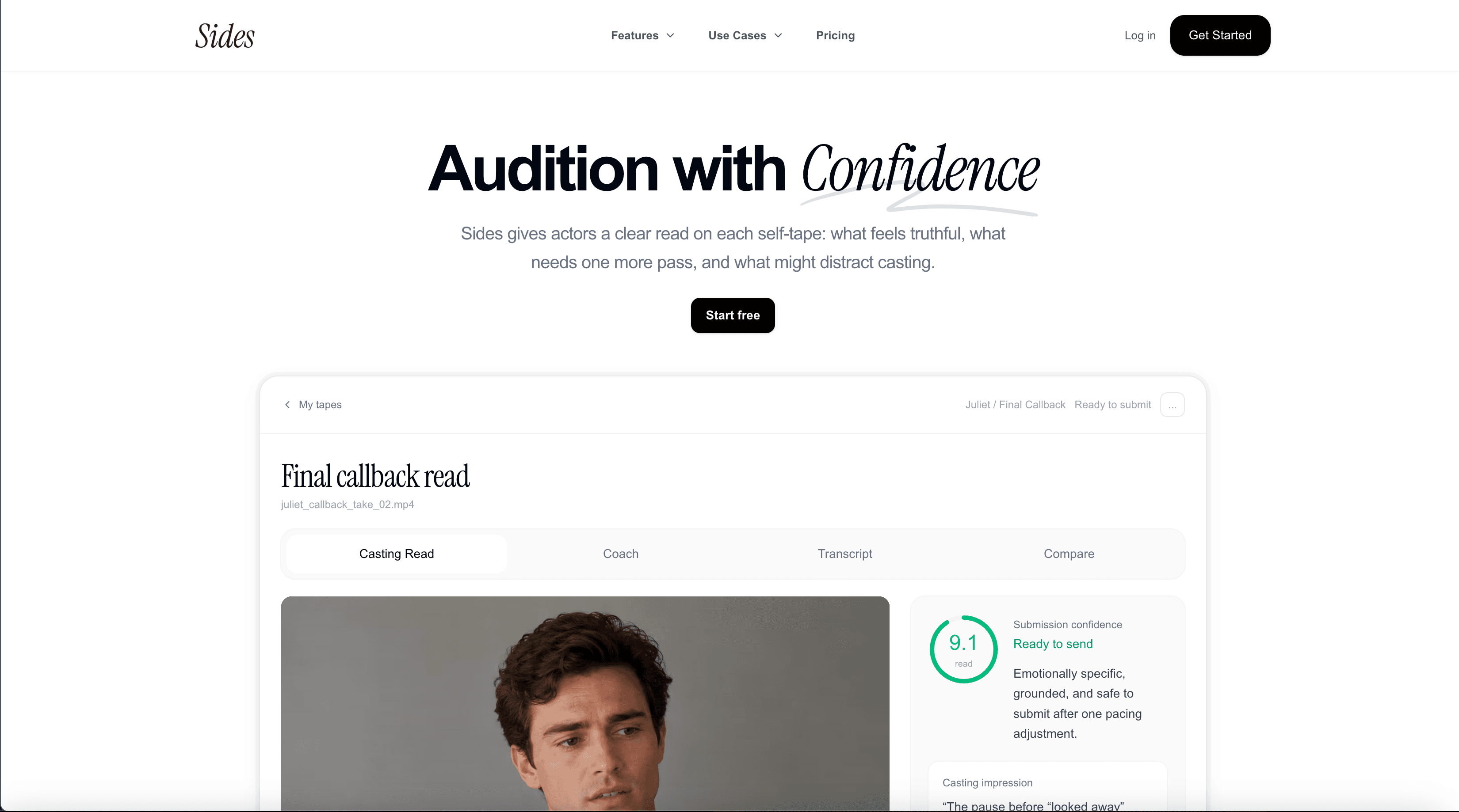Screenshot of Sides homepage